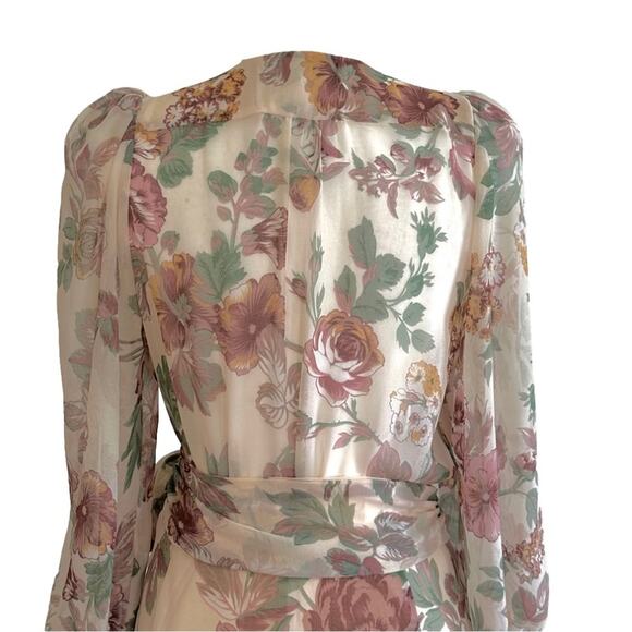 Fab’rik Dress Marnie Floral Print Chiffon Lantern Sleeves Wrap Tie Small NEW - Picture 7 of 13